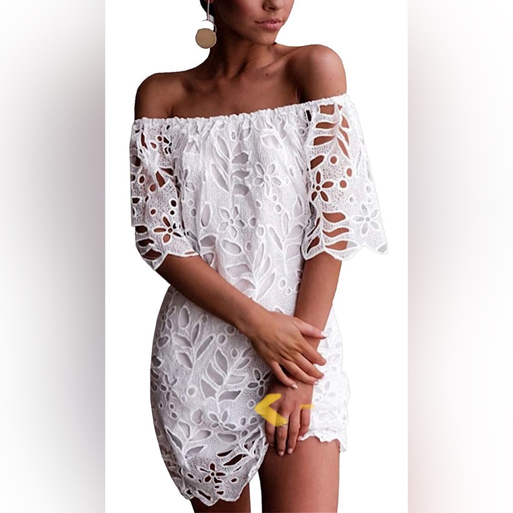 Off the shoulder white eyelet lace dress-worn once!